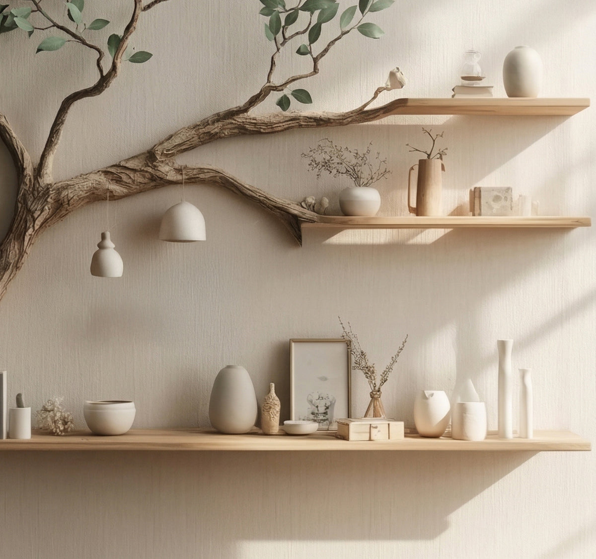 Sculptural Tree Bookshelf for Reading Nook Wall Mounted Solid Wood Display