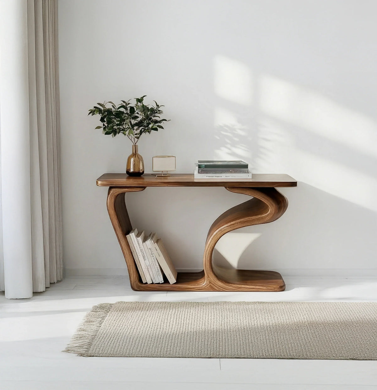 Modern Minimalist Reading Nook Wood Console with Integrated Book Storage - Ashdeco 2026