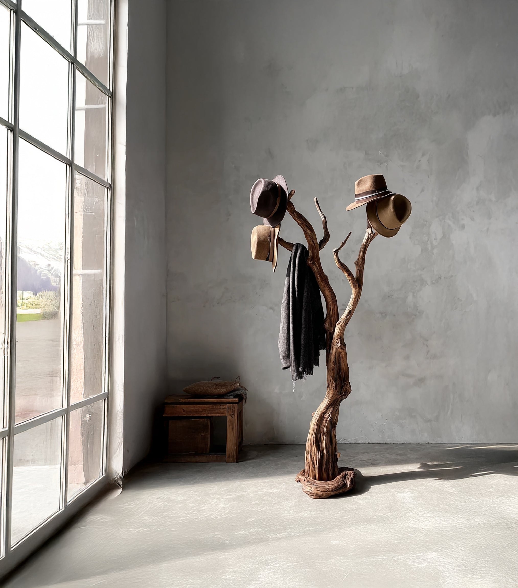 Natural Driftwood Coat Rack – Handcrafted Tree Branch Standing Hanger for Entryway or Bedroom