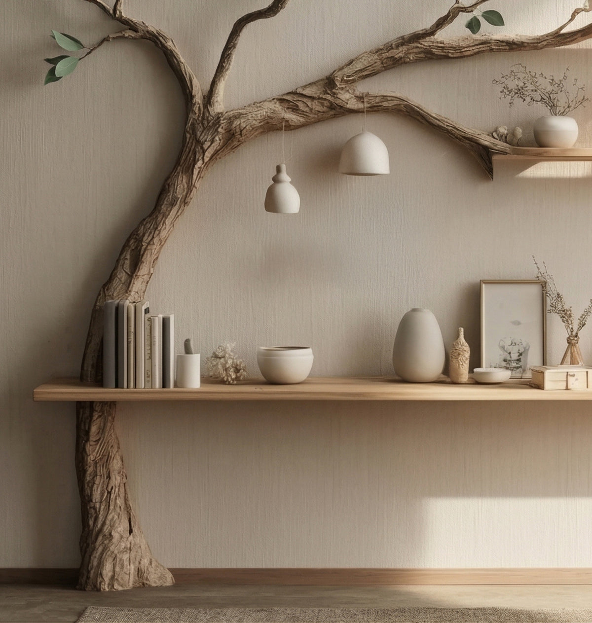 Sculptural Tree Bookshelf for Reading Nook Wall Mounted Solid Wood Display