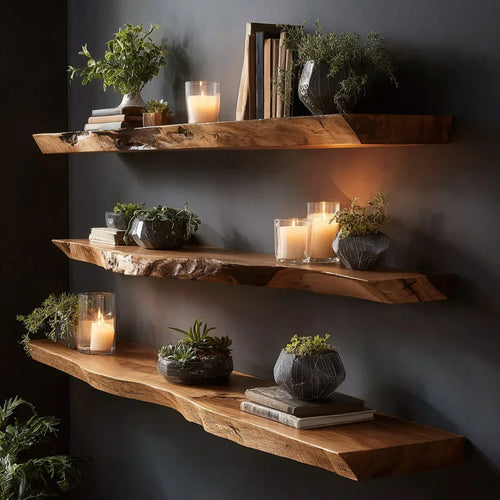 Handmade Live Edge Wooden Floating Shelf – Solid Wood Wall Shelf