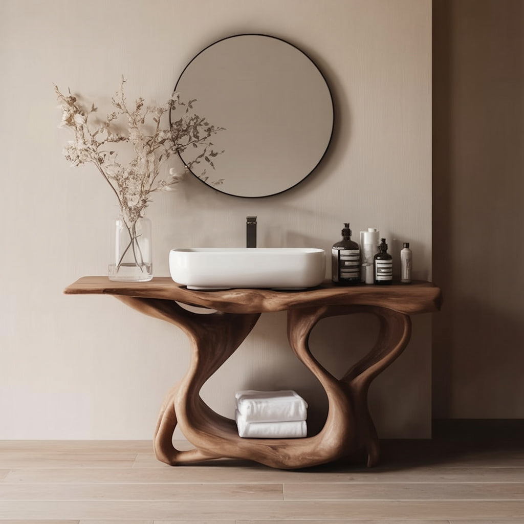 Farmhouse Live Edge Floating Bathroom Vanity – Rustic Solid Wood Console