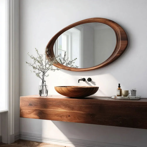 Live Edge Wooden Mirror Frame Handmade Modern Wall Decor Bathroom