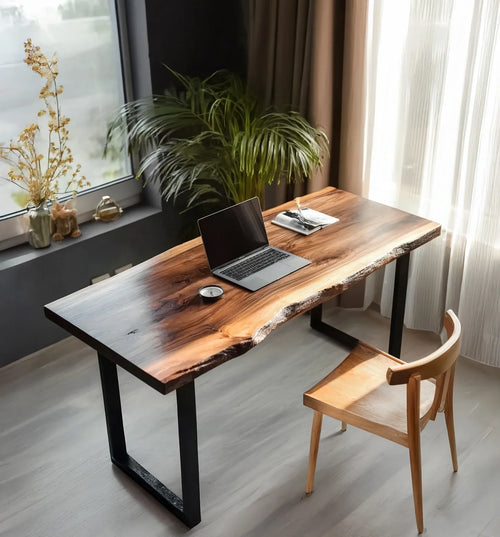 Live Edge Desk – Solid Wood Office Table with Metal Legs, Rustic Furniture
