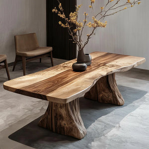 Live Edge Solid Wood Coffee Table with Natural Tree Trunk Base – Organ
