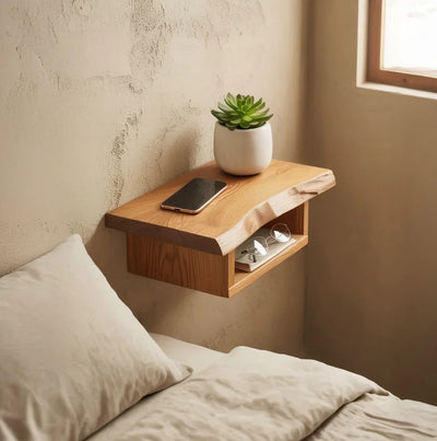 Handcrafted Solid Wood Nightstand – Elegant Design with Open Shelf