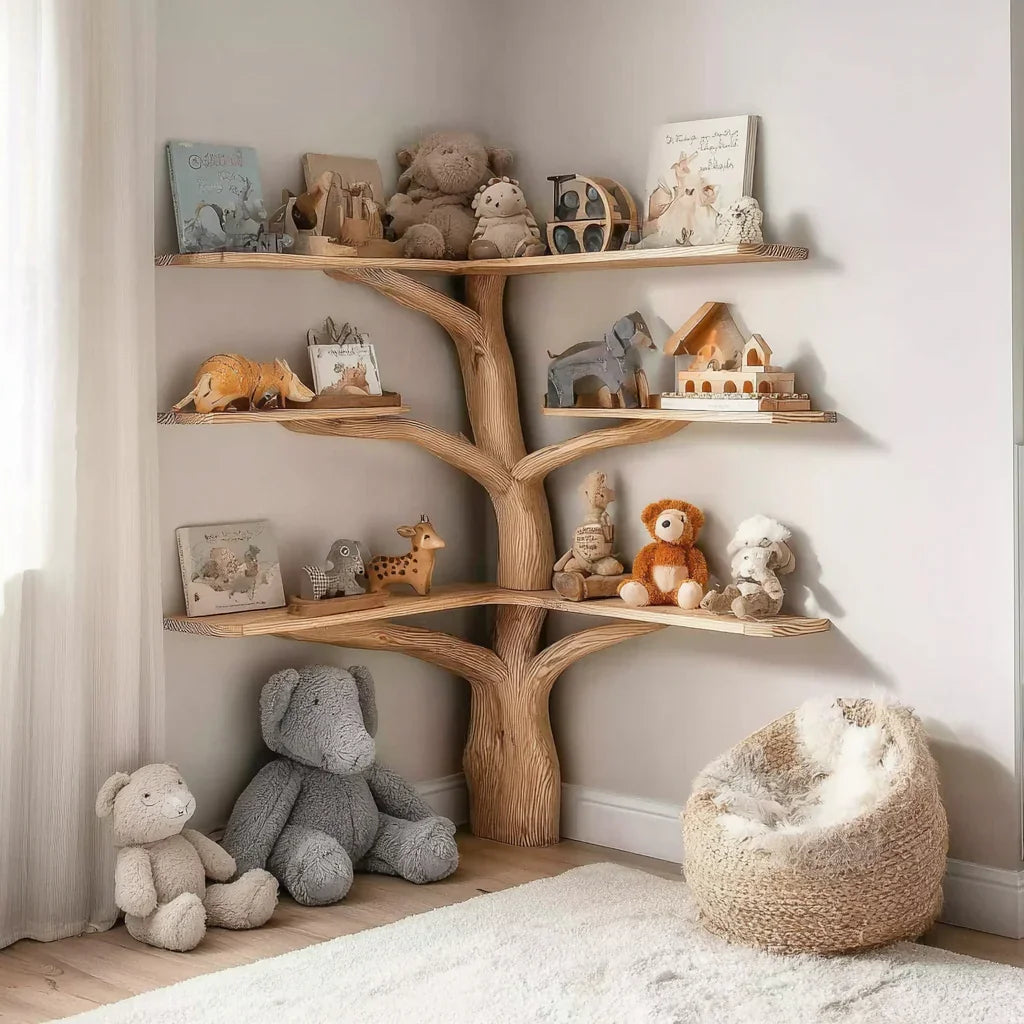Kids tree bookshelf wooden tree shaped bookcase for nursery