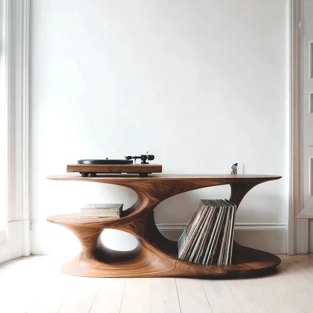 Solid Wood Turntable Stand – Rustic Record Player Cabinet with Farmhou