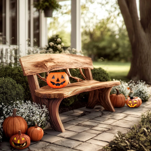 Rustic Live Edge Outdoor Bench – Curved Wood Garden Bench for Patio Seating
