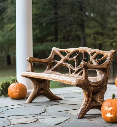 Rustic Porch Bench Seat – Handcrafted Wooden Halloween Outdoor Farmhouse