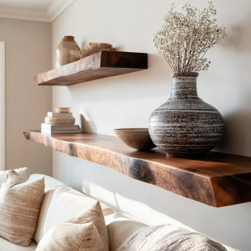 Handmade Live Edge Wooden Floating Shelf – Rustic Wall Decor
