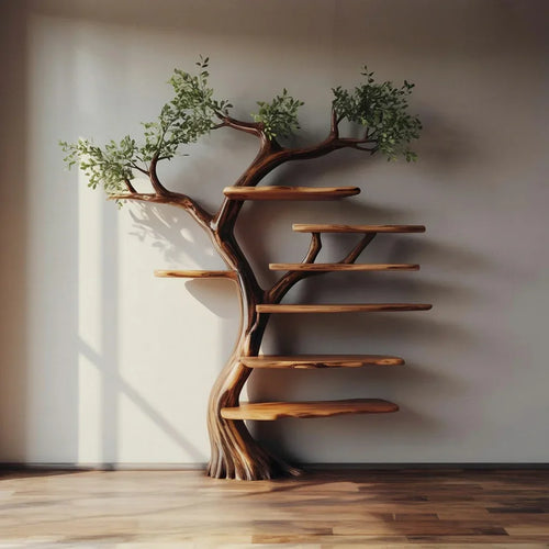 Handcrafted Wooden Tree Shelf – Live Edge Branch Bookcase Display