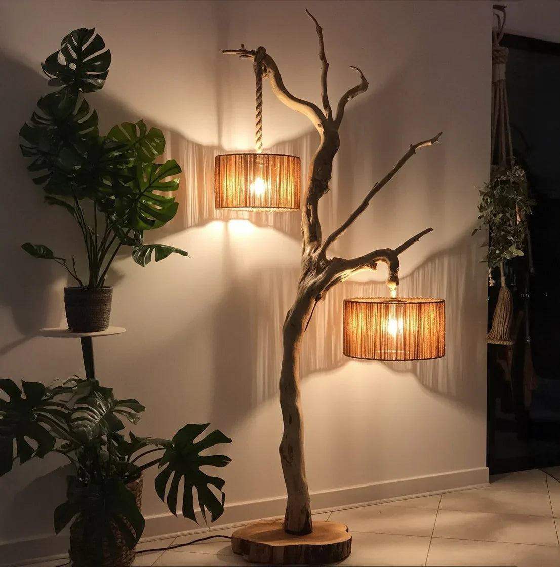 floor lamps for indoor plants Rustic Wooden Branch Lamp – Handmade Tree Floor Light for Home Decor