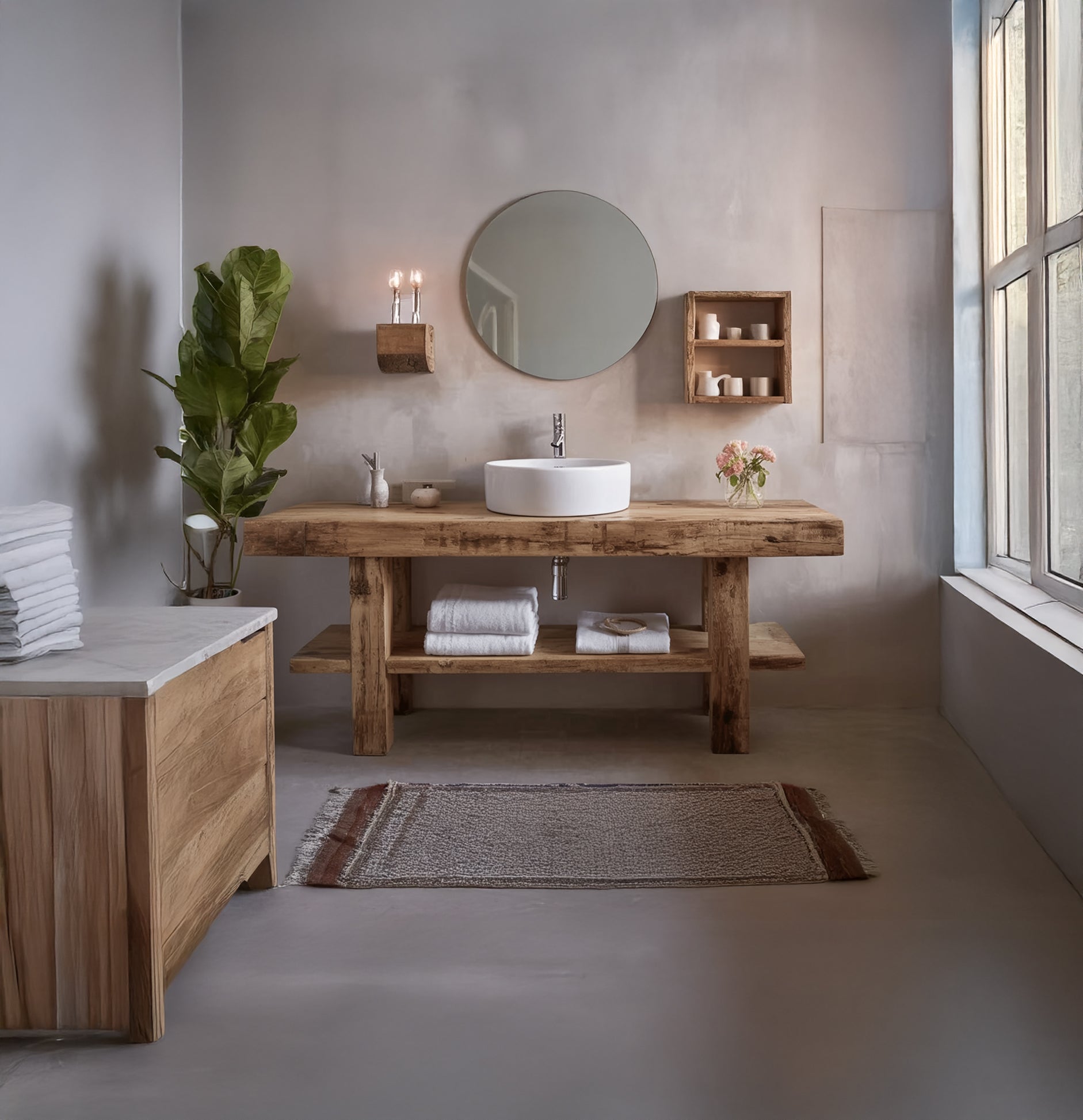 Rustic Bathroom Vanity – Solid Handmade Farmhouse Live Edge Wood