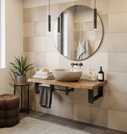 Rustic Live Edge Wood Bathroom Vanity – Floating Solid Wood Sink Countertop