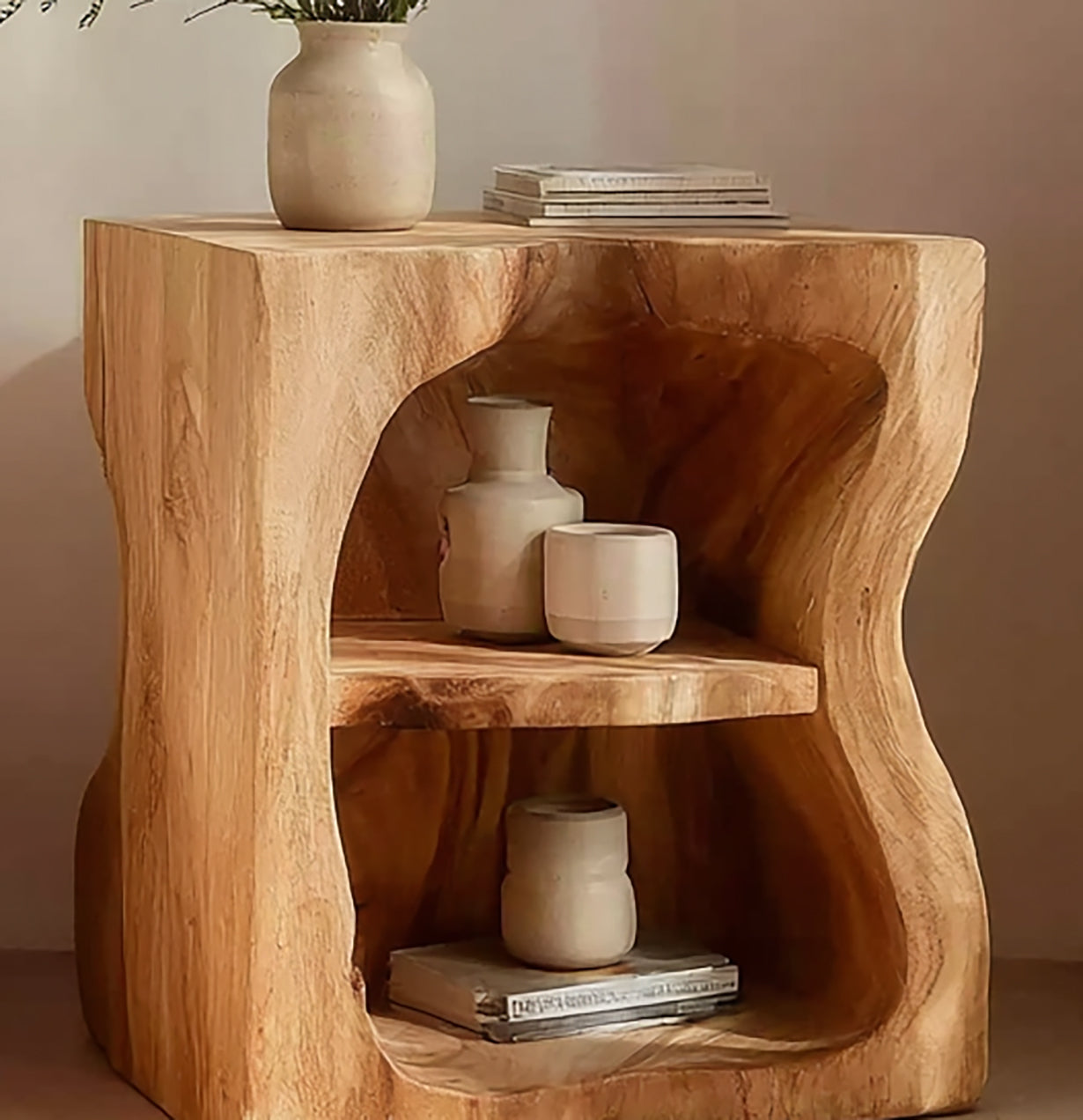 Rustic Organic Nightstand – Sculptural Solid Wood Side Table for Bedroom