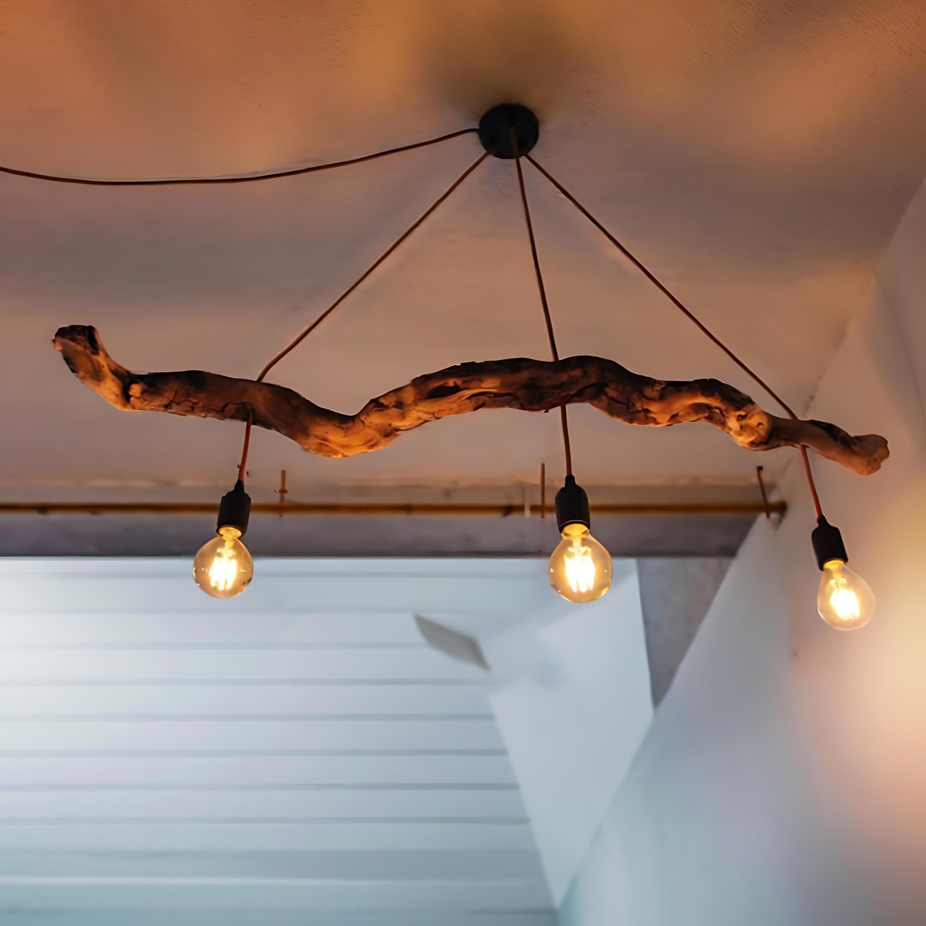 Unique Driftwood Ceiling Lamp With 3 Pendants And Driftwood Pendant Lighting For Living Room And Dining Room Decor SITHLAM011