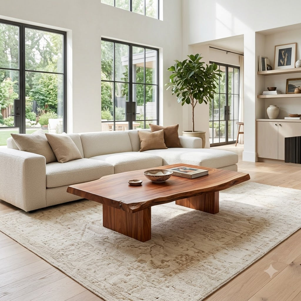 Rustic Low Coffee Table – Live Edge Reclaimed Wood for Dining or Farmhouse Living Rooms