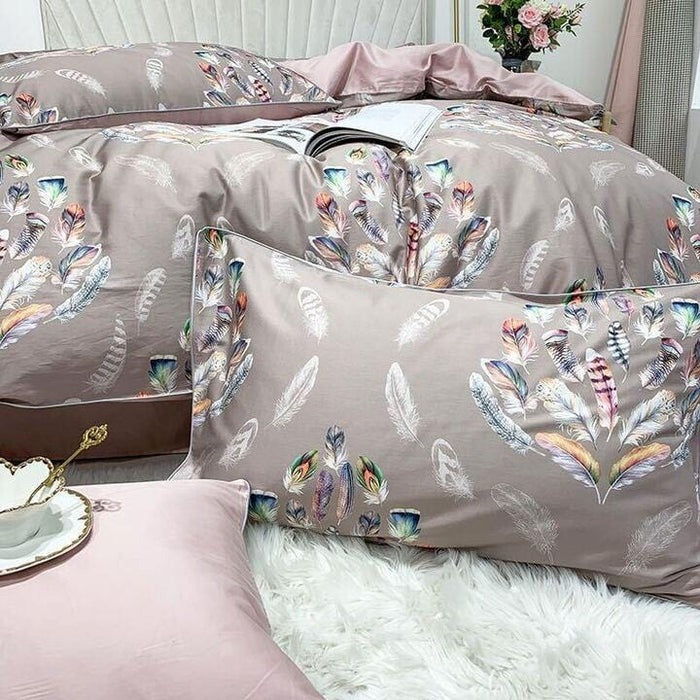 Pink Feather Duvet Cover Set