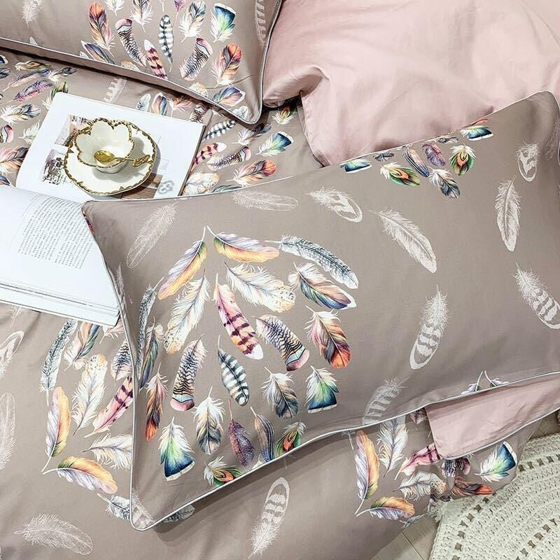 Pink Feather Duvet Cover Set