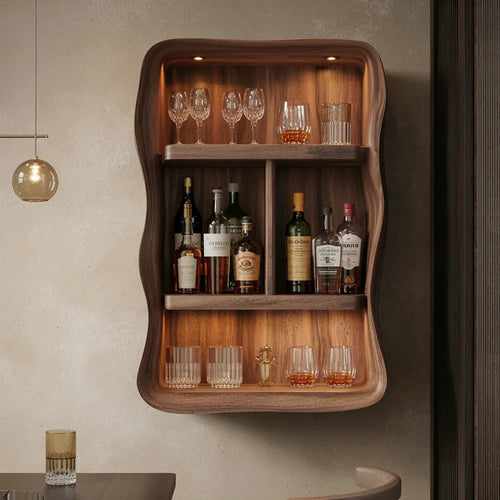 Rustic Live Edge Bar Shelf – Reclaimed Solid Wood Floating Shelf for Kitchen or Bar