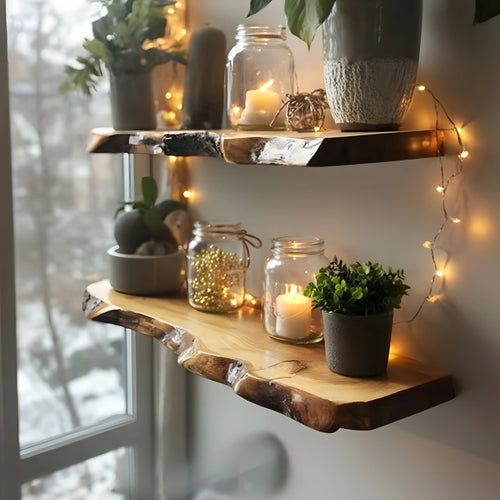 Live Edge Floating Shelf – Farmhouse Wooden Shelf Christmas Décor
