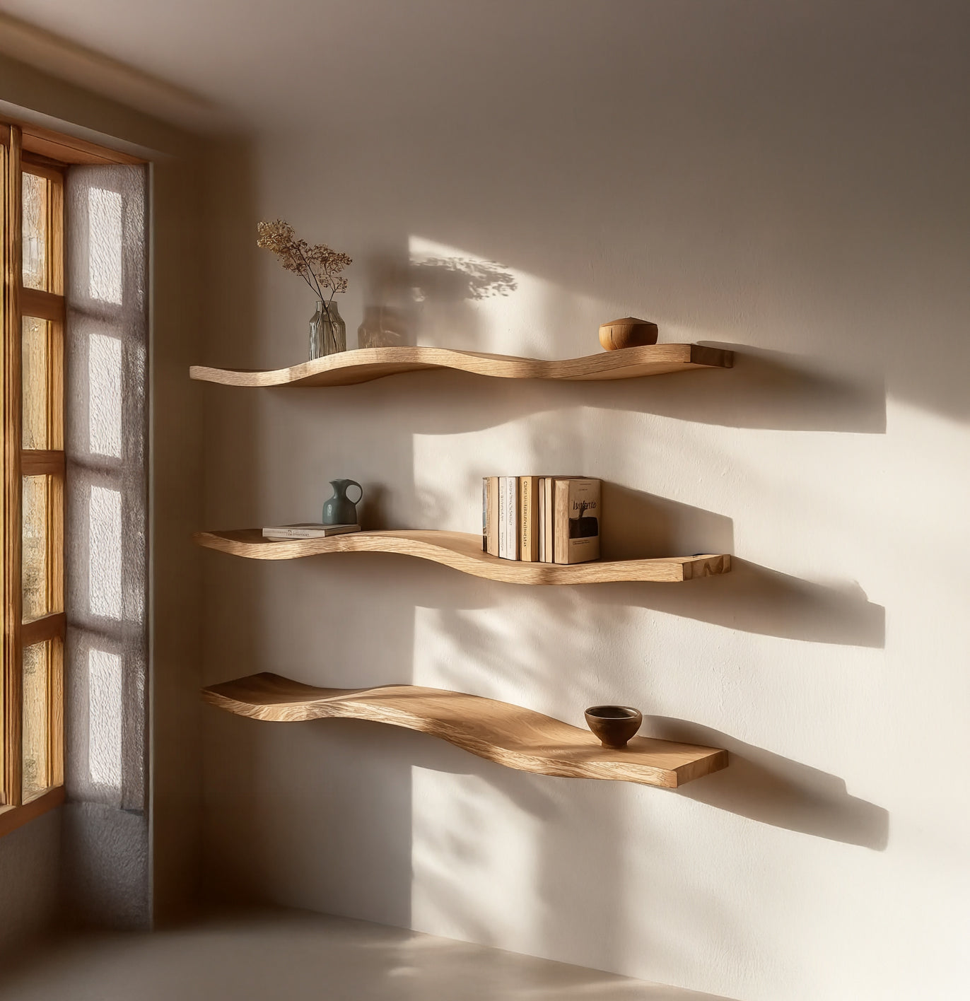 Rustic Live Edge Floating Wall Shelf – Solid Walnut Wood Decor