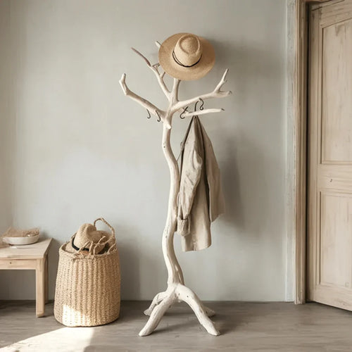 Solid Wood Coat Rack - Rustic Standing Clothes Hanger, Handmade Entryway Organizer