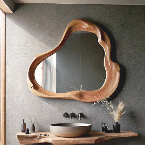 Handmade Asymmetrical Wooden Mirror Frame Rustic Farmhouse Decor