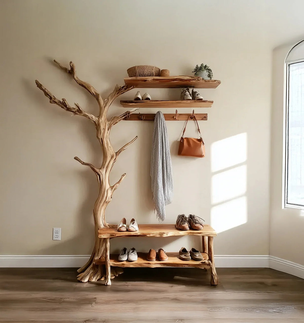 Wire Tree Racks Natural Tree Branch Coat Rack – Wall-Mounted Driftwood Hanger