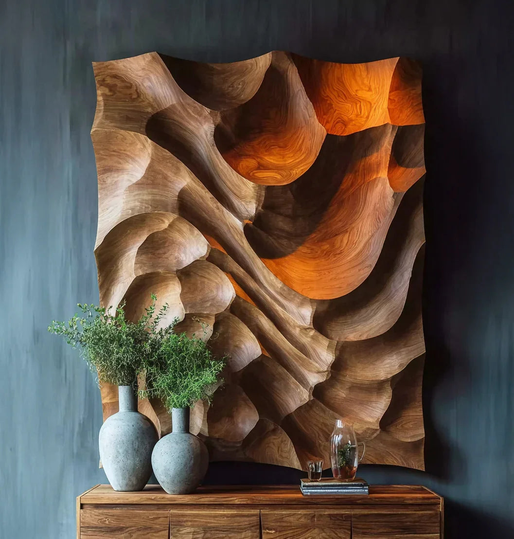 Ashdeco Wood Wall Art – Handmade Organic 3D Abstract Wave Panel