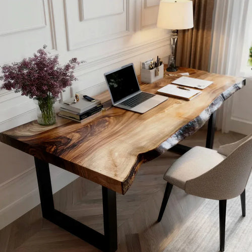 Live Edge Desk – Solid Wood Office Desk with Storage, Modern Computer Desk