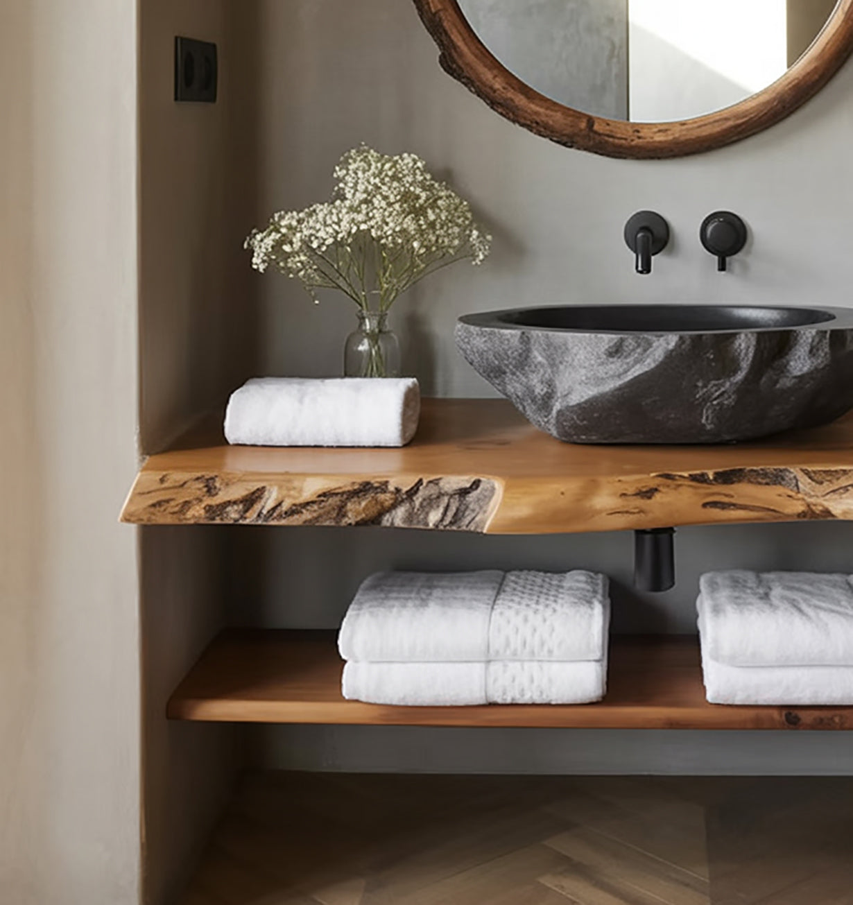 Solid Wood Floating Shelf - Unique Bathroom Decor