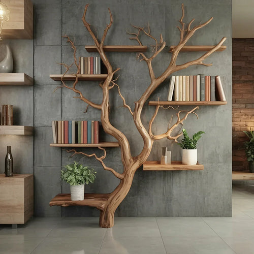 RootCraft Tree Bookshelf | Handmade Driftwood Wall Mounted Bookcase