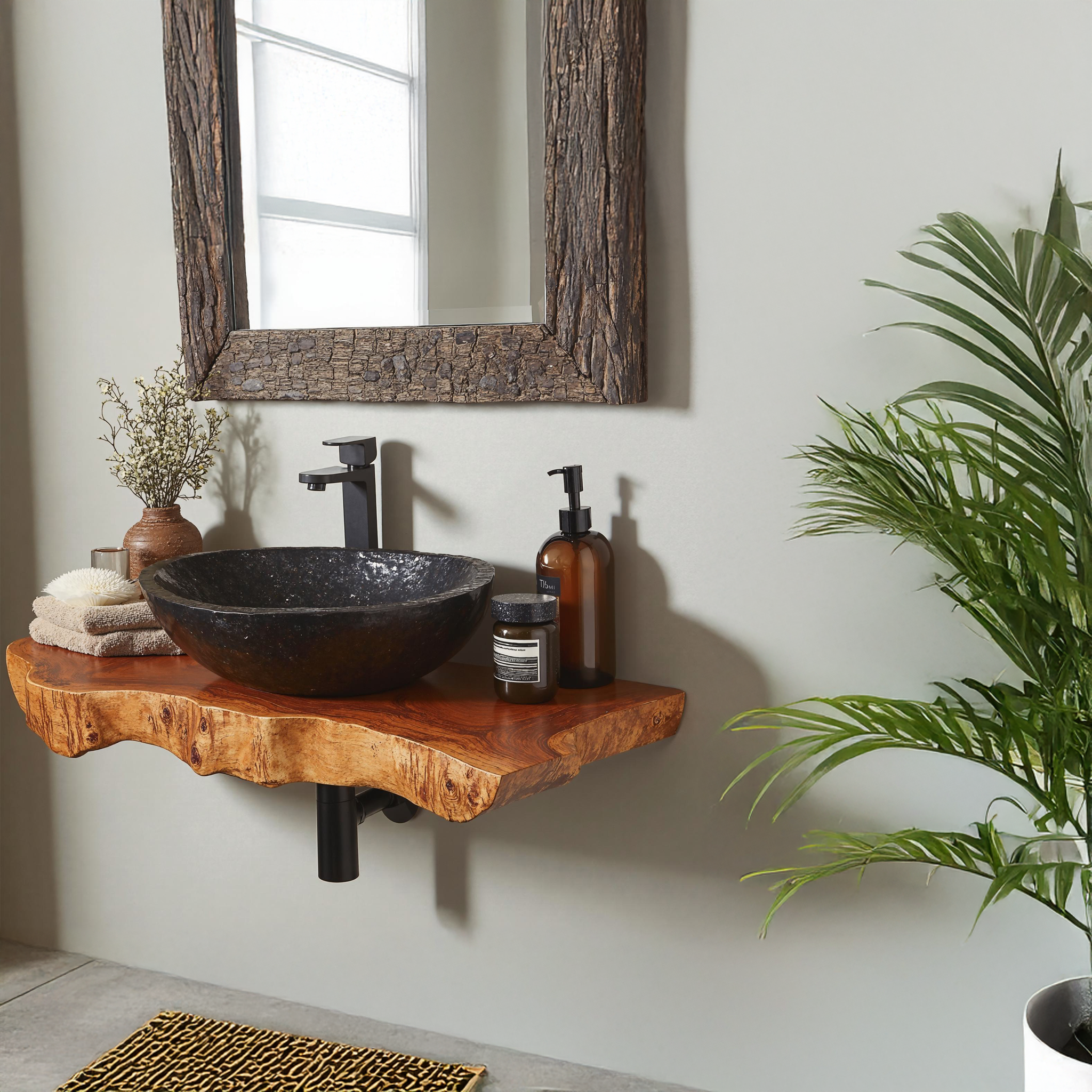 Floating Edge Bathroom Sink Wood Shelf SILDTBRV041