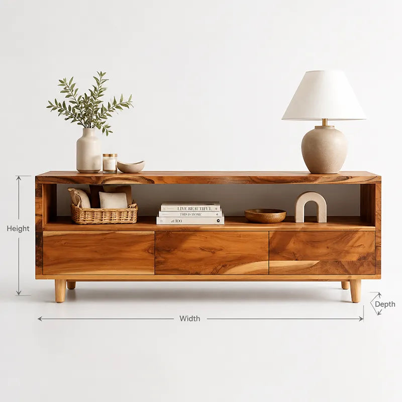 Organic Live Edge Solid Wood TV Stand – Modern Rustic Media Console