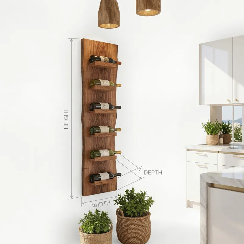Vertical Live Edge Solid Wood Wall Wine Rack