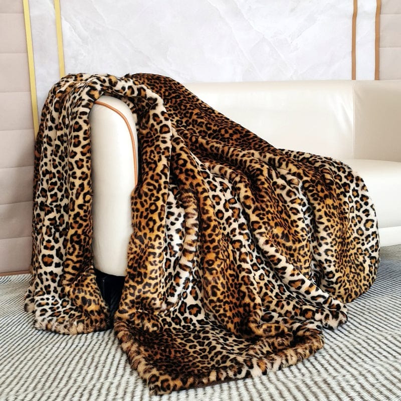 Modern Leopard Faux-Fur Blanket Throw