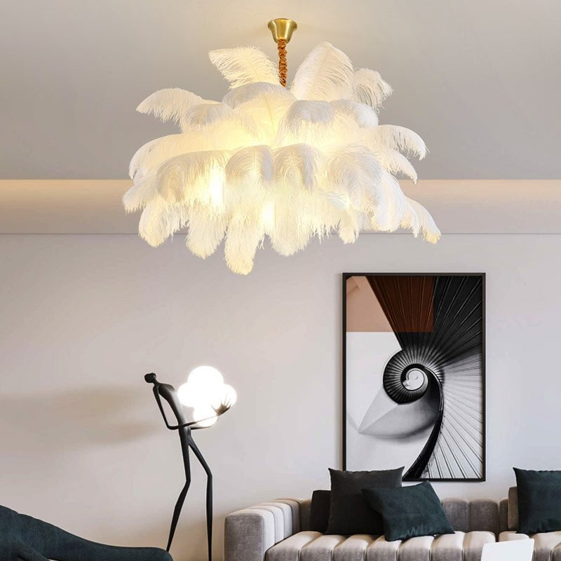 Elegant Ostrich Feather Pendant Chandelier