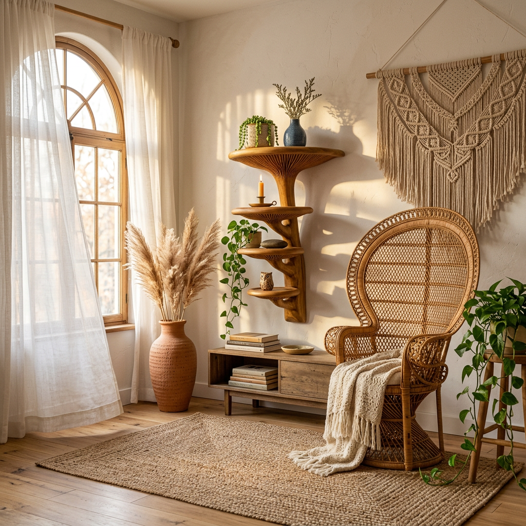 Helical Mushroom Wall Shelf with 4 Graduated Round Platforms - Handcrafted Solid Wood Spiral Staircase Floating Shelf with Front-Facing Gill Carving - Ashdeco 2026