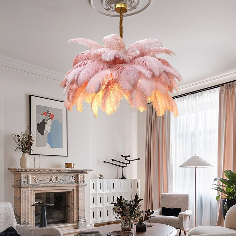 Elegant Ostrich Feather Pendant Chandelier