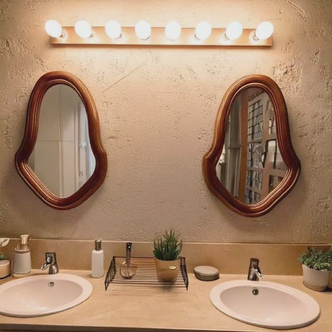 Handmade Olive Wood Mirror Frame – Natural Live Edge Wooden Frame, Irregular Decorative Wall Mirror, Modern Wood Accent