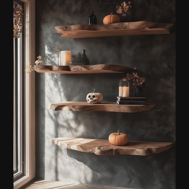 Live Edge Floating Shelves – Solid Wood Wall Shelf for Rustic Kitchen or Home Bar Decor