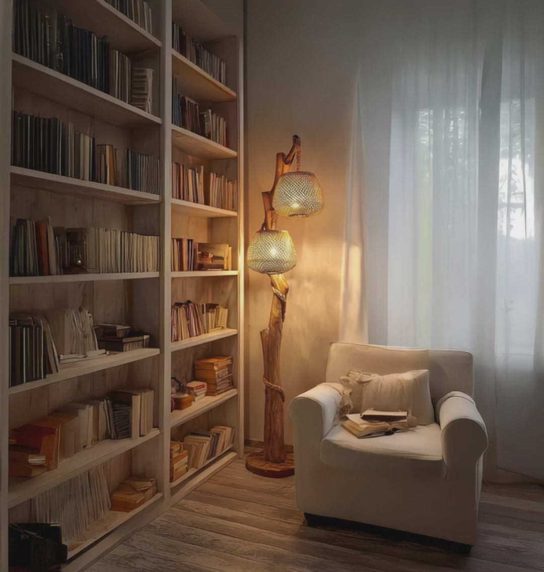 Tree Floor Lamp – Handmade Natural Wood Corner Lamp for Rustic Living Room Décor
