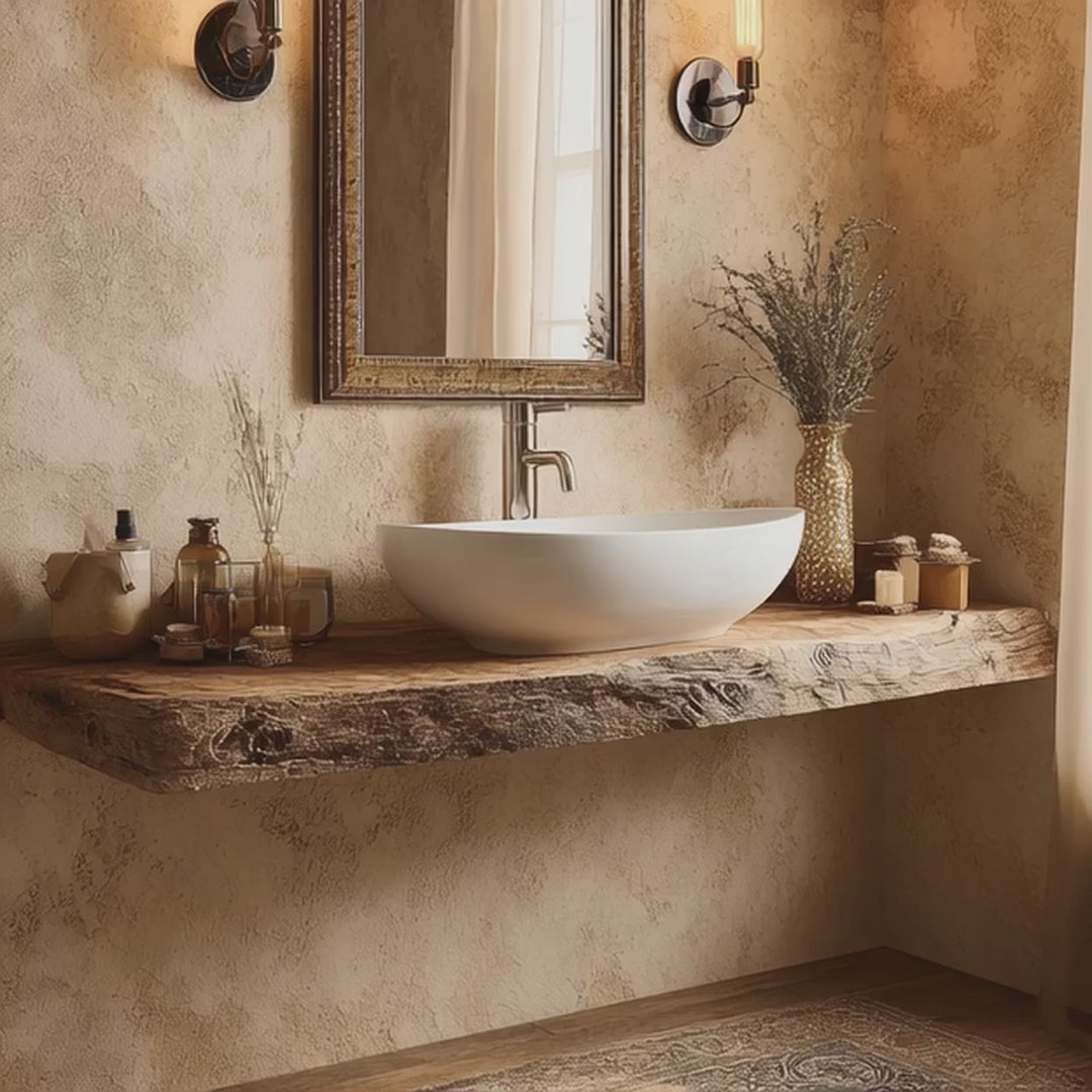 Rustic Vanity Corner Shelf – Handmade Live Edge Bathroom Shelf, Farmhouse Wall Mounted with Brackets