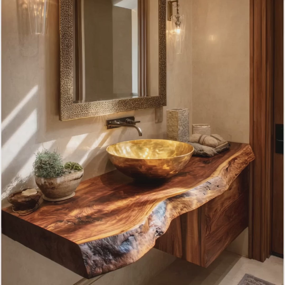 Floating Vanity – Handcrafted Live Edge Bathroom Shelf, Rustic Wall Mounted Desk Shelf with Brackets