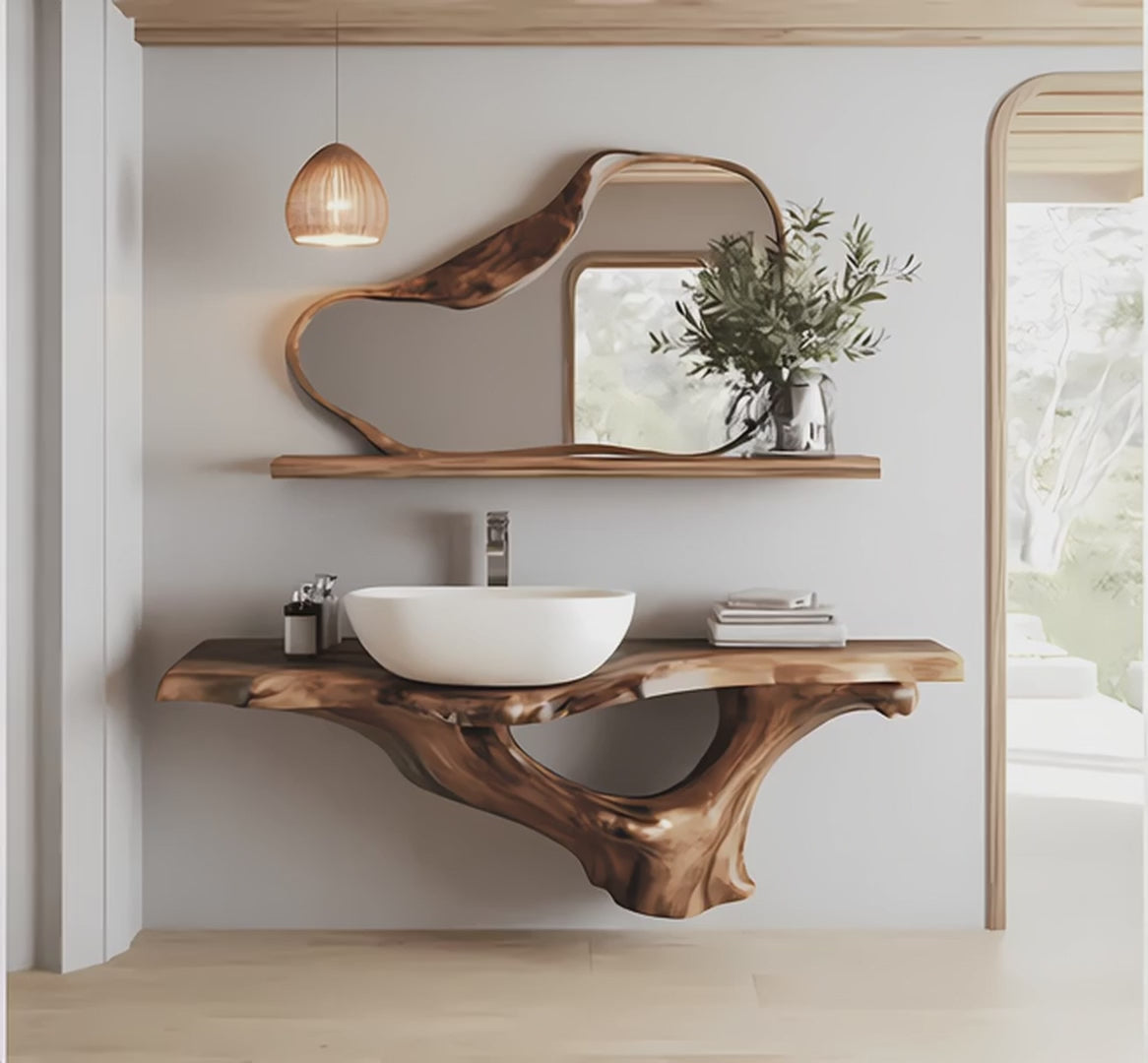 Solid Wood Floating Vanity – Live Edge Bathroom Console