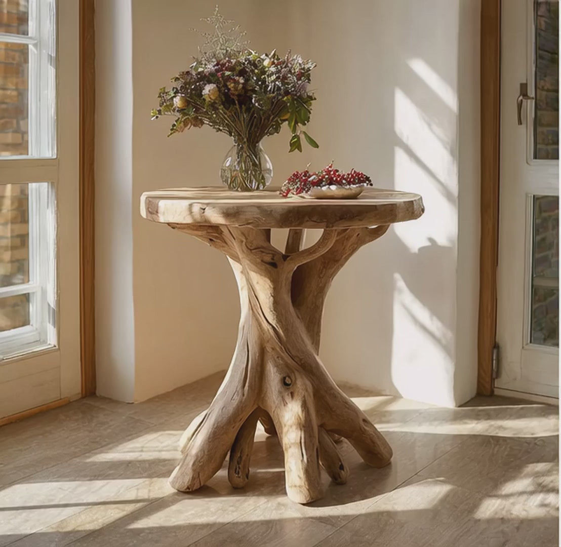 Live Edge End Table – Handcrafted Round Solid Wood Table, Rustic Handmade Accent