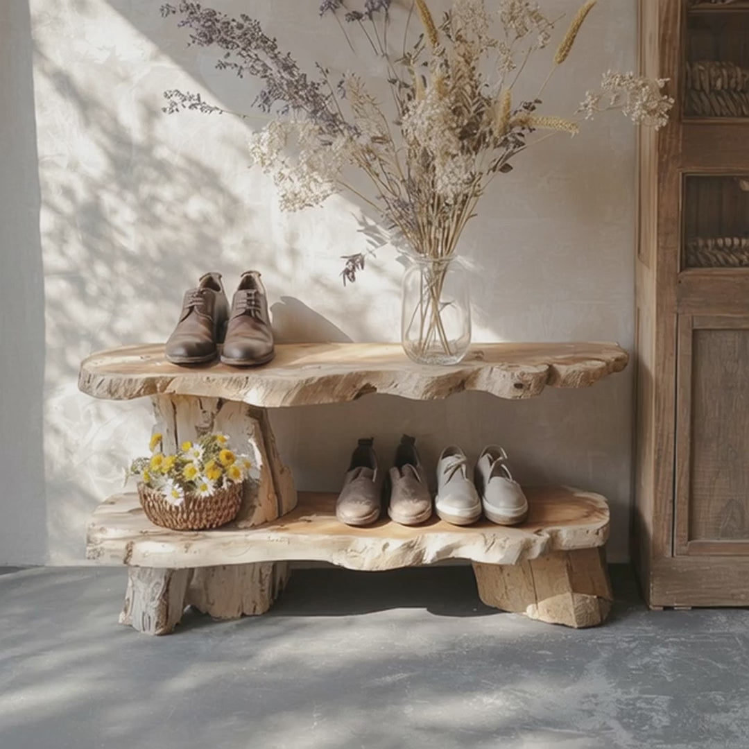 Rustic Oak Shoe Storage Bench – Solid Wood Hallway Organizer & Entryway Rack