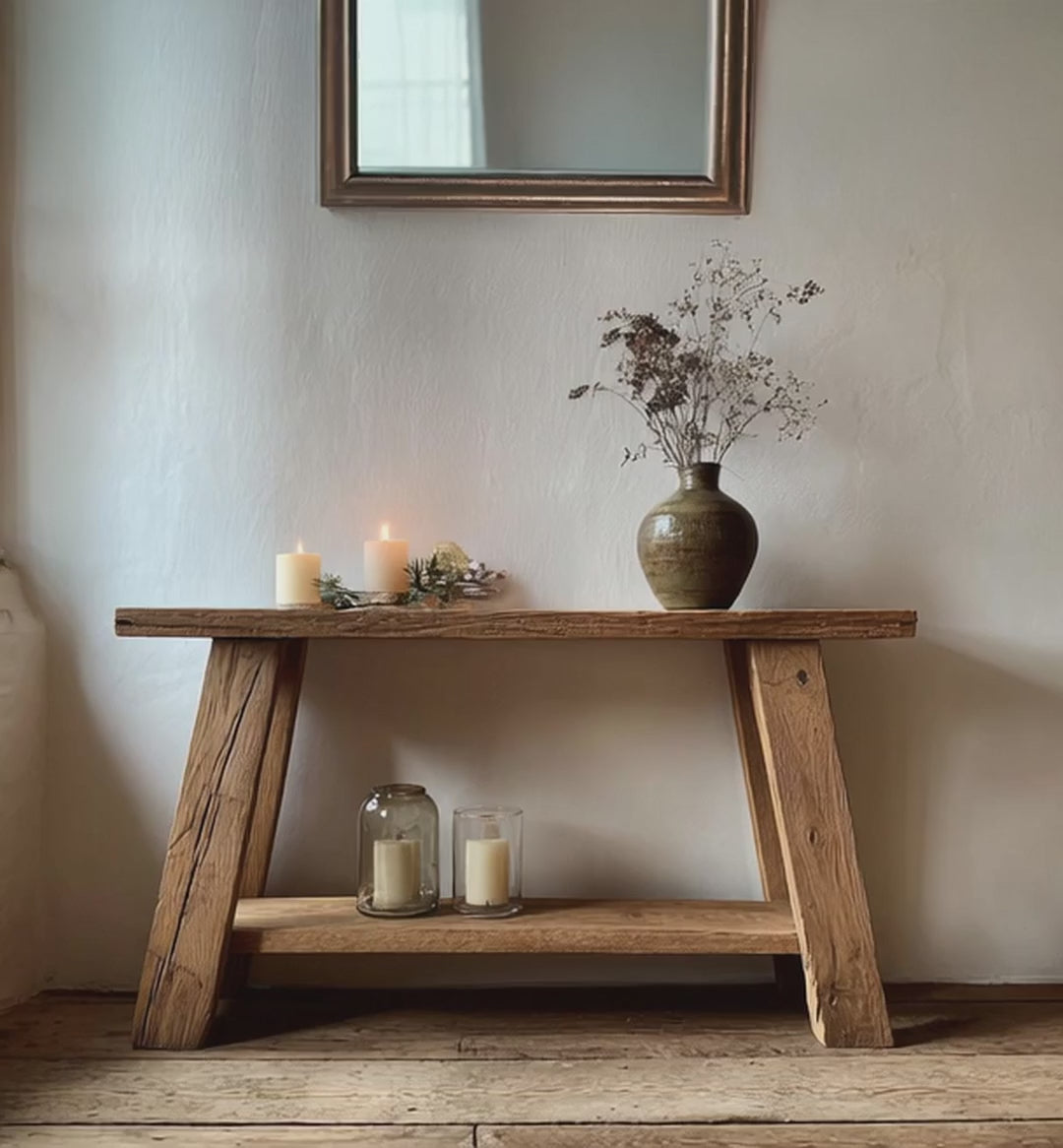 Rustic Oak Console Table – Modern Entryway Table for Farmhouse Furniture Decor